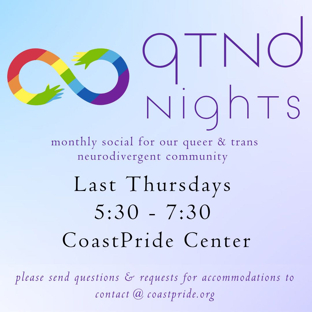 group info on a lavender background with an infinity symbol made of rainbow colors